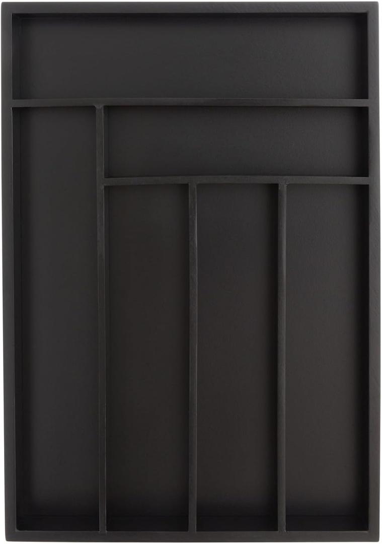 Juvale Bamboo Silverware Organizer for Drawer, Kitchen, 6 Slot Utensil Tray (Black, 17 x 11.75 x 1.75 In Silverware Drawer Organizer)