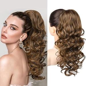 REECHO Ponytail Extension, 18 inch Wavy Drawstring Ponytail Hair Extension for Women, Natural Synthetic Fake Pony Tails Hair Extensions Clip in Hairpiece for Women, Chocolate Brown REECHO Ponytail Extension, 18 inch Wavy Drawstring Ponytail Hair Extension for Women, Natural Synthetic Fake Pony Tails Hair Extensions Clip in Hairpiece for Women, Chocolate Brown