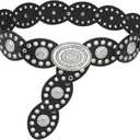 Suyi Wide Disc Belt for Women Leather Oval Belt Western Vintage Waist Belts
