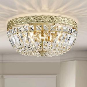WUZUPS Crystal French Empire Chandelier Semi-Flushmount Ceiling Light Modern Lighting Fixture for Bedroom Hallway Bar Kitchen Bathroom, H 7.3" x W 14.2", Gold, E12 Base