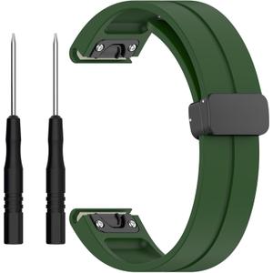 26mm 22mm 20mm QuickFit Watch Band Compatible with Garmin Fenix 8 7 6 5 3 hr 6s 5s 6x 5x Forerunner 935 945 965 Magnetic Silicone Watch Band for Garmin Instinct Approach MARQ Descent Quatix Epix Pro (Army Green)