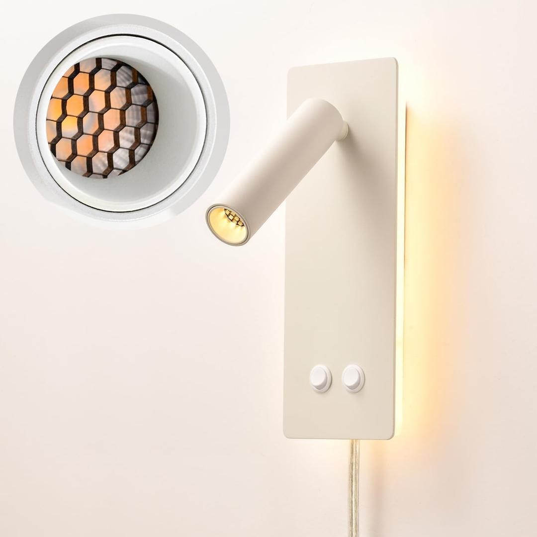 Bedside Ambient LED Reading Lamp - Wall/Headboard Mounted, Easy to Install, Black (White)