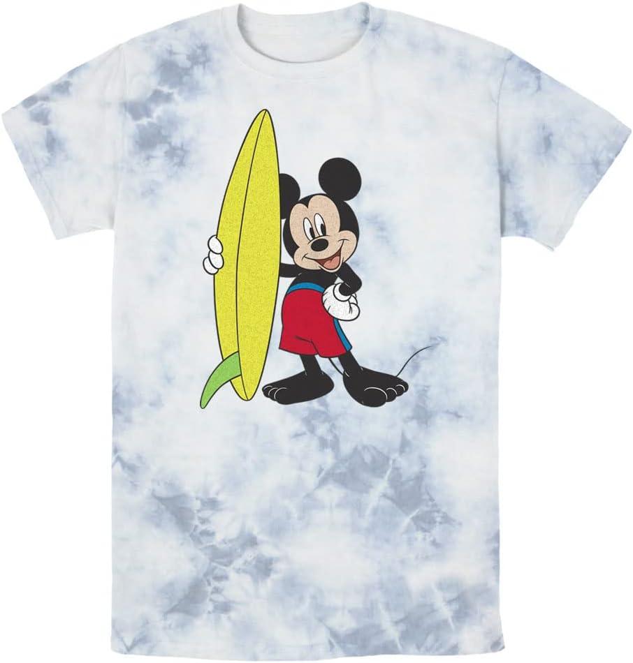 Disney Characters Mickey Surf Young Men's Short Sleeve Tee Shirt (Large, White/Blue)