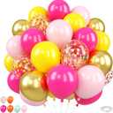 Pink and Yellow Balloons, 50PCS 12 Inch Hot Pink Yellow Metallic Gold Confetti Balloons for Girls Birthday, Baby Shower, Bridal Shower, Wedding, Photo Backdrop Party Decorations