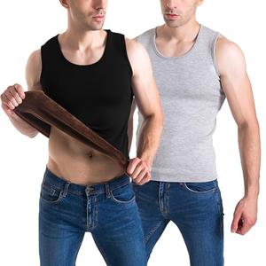 Flygo 2 Pack Thermal Tank Top Men Cotton Winter Warm Fleece Lined Underwear Sleeveless Vest Undershirt(Black+LightGrey, Large)