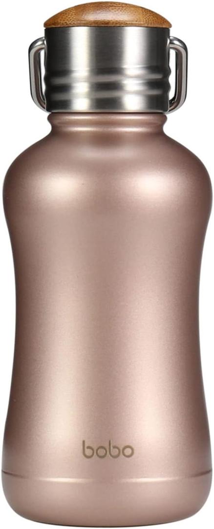 YOHKOH Mini Insulated Water Bottle With Bamboo Lid - 8.8oz Small Vacuum Insulated Water Bottle for Women Kids, 12 Hrs Hot & 24 Hrs Cold Stainless Steel Thermos Leak-Proof BPA-Free (8.8oz,Gold) (8.5 Ounces)