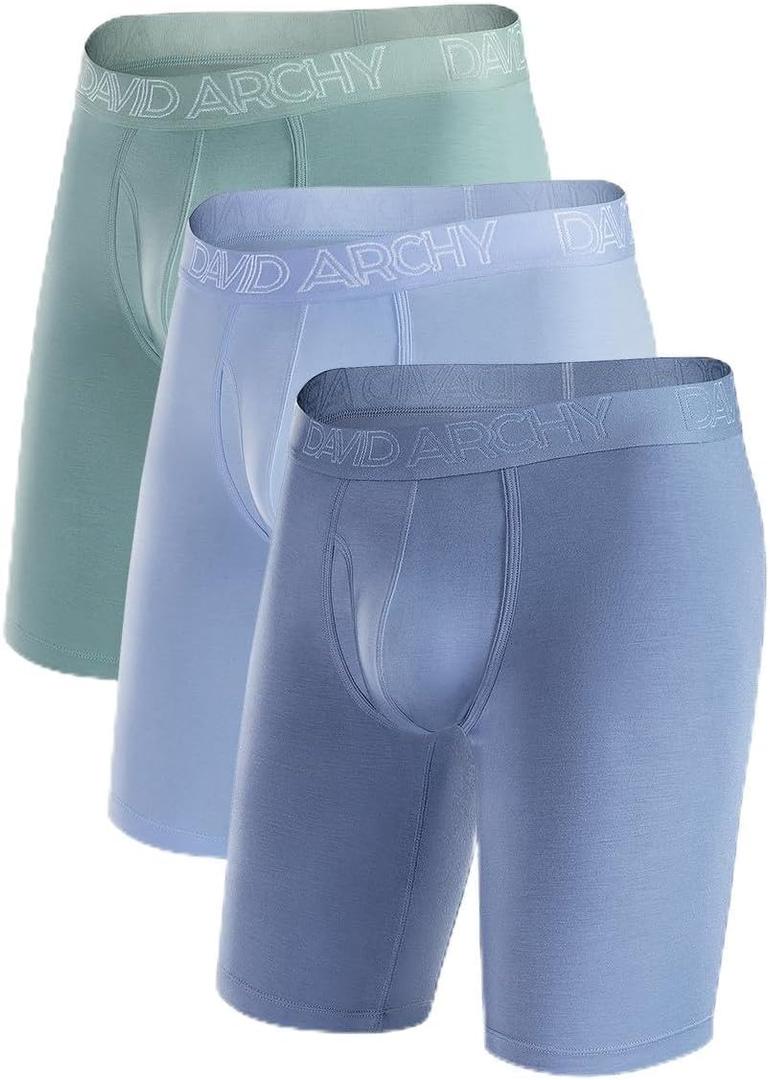 DAVID ARCHY Mens Underwear Boxer Briefs Lightweight Breathable Soft Moisture-Wicking with Fly Underwear for Men Multipack (Blue, XXL)