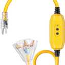 DEWENWILS 3 FT Automatic GFCI Extension Cord Outdoor, 12/3 Gauge Extension Cord for Multiple Appliances, Heavy Duty Power Cable with LED Lighted 3 Prong Plug, Yellow, UL Listed