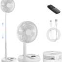 Edvision 8" Portable Oscillating Standing Fan, 8000mAh Rechargeable Pedestal Fan with Remote, Foldable Quiet Travel Fan, 8H Timer, Height Adjustable, Floor & Desk fan for Bedroom, Camping, Office