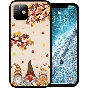 Compatible with iPhone 14 Case 6.1 inch, Thanksgiving Gnome Maple Leaves Pumpkin Phone Case Ultra Slim Thin Silicone Cover Anti-Scratch Shockproof Protective Rubber Case