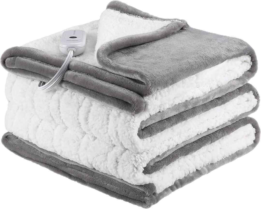 ESTINGO Electric Blanket Twin Size - 62"x84" Twin Heated Blanket with 5 Heating Levels, Heating Blanket with 10h Auto-Off Overheating Protection for Bedroom Office Couch, Light Gray