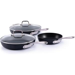 All-Clad HA1 Expert Hard Anodized Nonstick Frying Pans Skillets Set with Lids (8", 10" & 12") Dishwasher-Safe, Oven-Safe Up to 500F Compatible with All Stovetops (Gas, Electric & Induction) - Black
