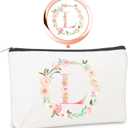 Personalized Gift Initial Compact Mirror w Makeup Bag for Women Sister Daughter Mom Wife, Floral Monogram Alphabet Small Mirror Ideal Gift on Birthday, Christmas, Graduation (L + Bag, ROSE GOLD)