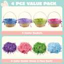 JOYIN 4 Pcs Easter Bamboo Baskets Gift Woven Baskets with Handles and 4 Colors Grass Paper Shreds, Candy Wicker Candy Toys Storage Bucket for Easter Egg Hunt, Kids Party Supplies(9" X 8")