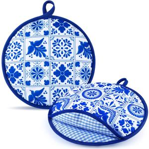 Honeydak 2 Pcs 8 Inch Tortilla Warmer Pouch, Mexican Talavera Pattern Microwavable Insulated Cloth Pouch for Tortillas, Tacos, Naan, and Pizza Rolls