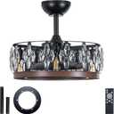20" Crystal Black Ceiling Fan with Remote,Dual Mount for Low/High Ceilings, Medium