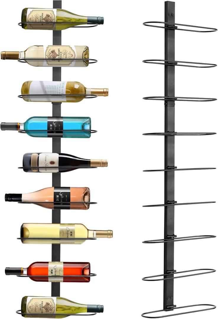 Wall Mounted Rack: 9 Bottle Metal Holder - Wall Storage Organizer Shelf