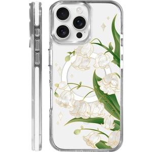 Clear Magnetic Case for iPhone 16 Pro Max, Slim Anti-Yellow Transparent Cover, Military Grade Protection, Phone Cases for iPhone 16 Pro Max, Lily of The Valley