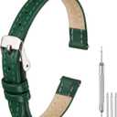 uxcell Leather Watch Bands for Men and Women, Quick Release Watch Strap Replacement, 10mm 12mm 14mm 16mm 18mm 20mm 22mm 24mm Flat Thin Elegant Leather Strap with Tools (Green)