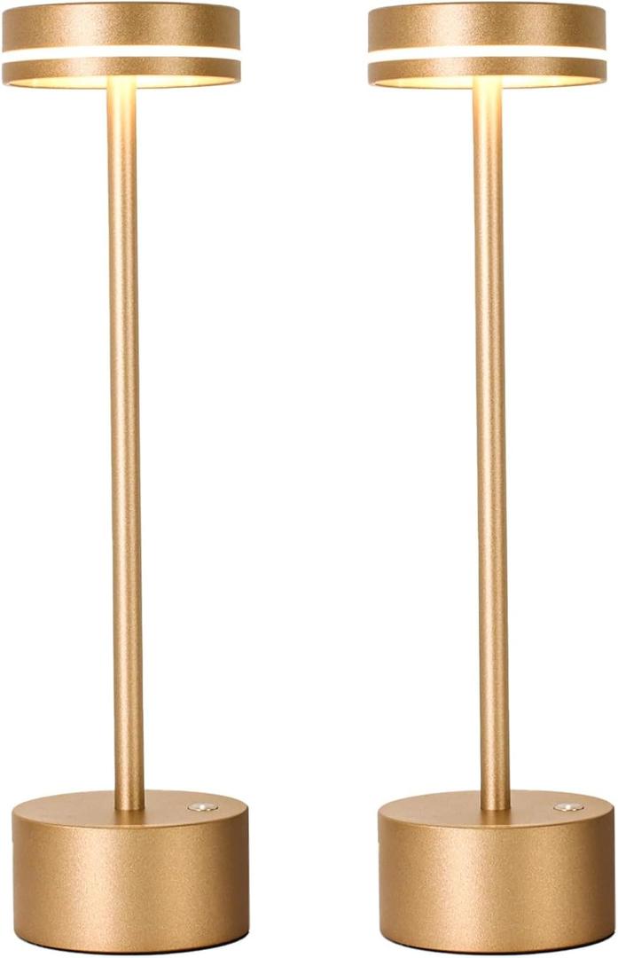 2 Pack Cordless Table Lamp Rechargeable, 3 Way Dimmable Touch Lamp & 5000mAh Battery Operated, Portable Small Metal Light for Patio/Tabletop/Outdoor/Dining/Desk/Gift for Home Dcor  Rose Gold