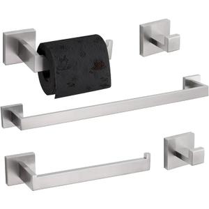 TURS 5-Piece Bathroom Hardware Set Brushed Nickel Towel Bar Set Bath Towel Holder Sets Hand Towel Holder 2 Towel Hooks, SUS 304 Stainless Steel, Q7BR-P5