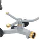 STYDDI Metal Rotating Water Sprinkler for Lawn, Heavy Duty Metal 3-Arms Whirling 360 Degree Automatic Rotary Sprinkler with Wheeled Base for Small Areas, Garden, Yard, Cover up to 1,384 Sq. ft.