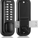 VEVOR Mechanical Keyless Entry Door Lock, 14 Digit Keypad, Outdoor Gate Door Locks Set with Surface-Mounted Latch, Water-Proof Zinc Alloy, Keypad and Knob, Easy to Install, for Garden, Garage, Yard (Black)