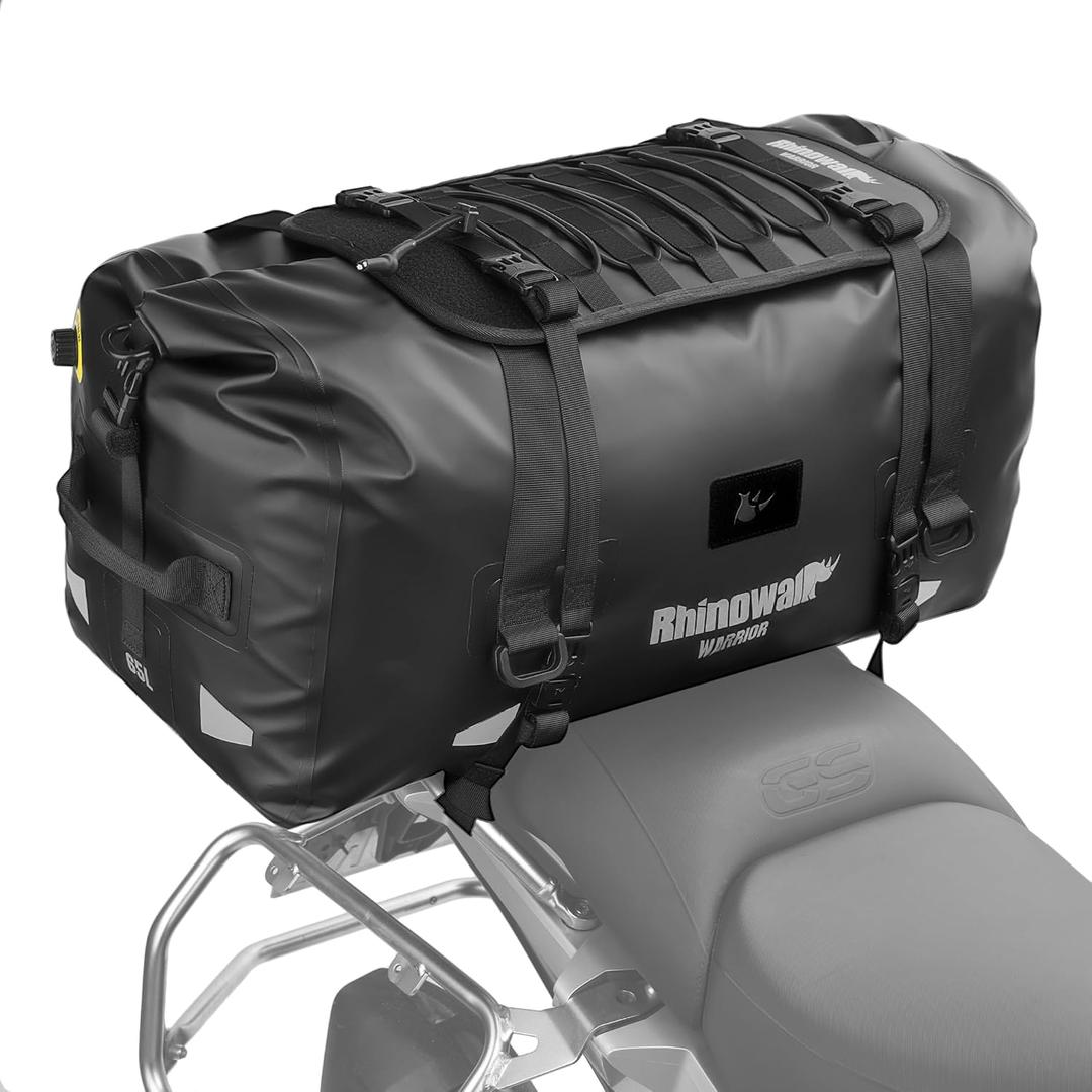 Rhinowalk Motorcycle Saddle Bag 65L Large Waterproof Tail Bag with Expansion Panel, MOLLE System Touring Backpack for Long Rids