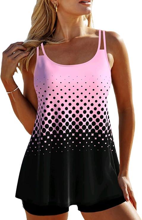 ROSEWE 2025 Tankini Swimsuits for Women, Two Piece Bathing Suits with Shorts, Modest Tank Top Swim Dress M