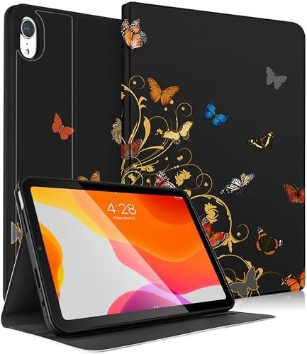 Uppuppy for for iPad mini 7 A17 Pro 2024/iPad Mini 6 2021 8.3 Inch for iPad mini 6th/7th Generation Case Kids Cute Folio Women Teen Girls Butterfly Black Cover for Apple Mini 6/7 A2567 A2568 A2569