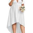 WUSENST White Dress Women Short Ruffle Sleeve V Neck High Low Maxi Dresses Plus Size Cocktail Wedding Guest, 4XL (White)