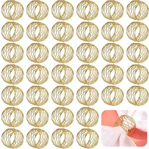 Hicarer 50 Pcs Gold Mesh Napkin Rings Round Metal Napkin Rings Holder Handmade Stainless Steel Napkin Holder for Cloth Napkins for Kitchen Dinning Table Wedding Parties Everyday Use, 1.97 Inch