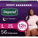 Depend Night Defense Adult Diapers, Incontinence & Postpartum Bladder Leak Underwear for Women, Disposable, Overnight, Large, Blush, 56 Count (4 Packs of 14)