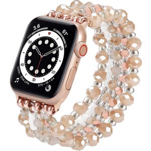 VISOOM Beaded Bracelet Compatible for Apple Watch Band 40mm/38mm/41mm Series 7 SE Series 6/5/4 Women Fashion Cute Handmade Stretchy Watch Strap for iWatch Bands Series 3/2/1 Replacement (Rose Gold)