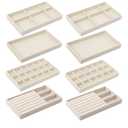 Inbagi 8 Pcs Small Velvet Jewelry Trays Stackable Drawers Organizer Inserts Divided Display Trays for Earring Ring Necklace, Beige