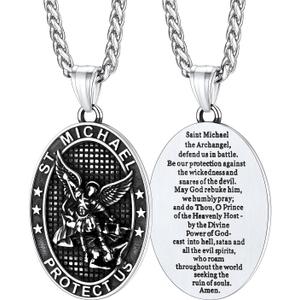 FaithHeart Saint Michael Pendant Necklace for Men, with 22"+2" Wheat Chain
