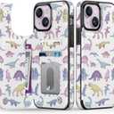 Goodon for iPhone 13 Case Wallet - Flip Folio Leather Cover with Trendy Floral Design, 3 Card Slots & Kickstand Function, Stylish Protective Phone Case for Women and Girls - Cute Dinosaur s