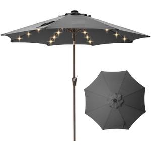 9FT Solar-Powered LED Patio Umbrella with Tilt Crank,Outdoor Market Umbrella with 32 Lights,Sunshade for Deck, Garden and Pool