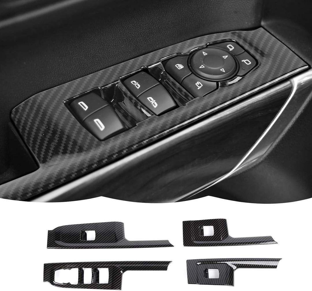 Carbon Fiber Window Lift Switch Panel Cover Trim Decoration Interior Accessories for Chevrolet Silverado 2019-2021,for GMC Sierra 2019-2022