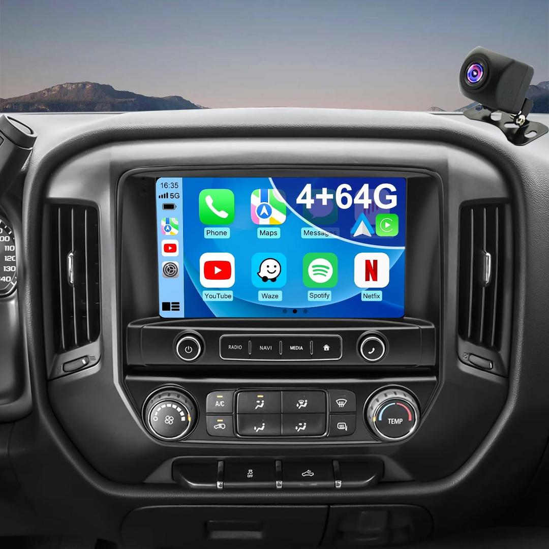 4G+64G 10'' Upgrade Car Radio for Chevrolet Chevy Silverado 1500/2500/3500 2014-2018, GMC Sierra 1500/2500/3500 2014-2018, Touch Screen Headunit Stereo Wireless Carplay Android Auto GPS FM WiFi Camera