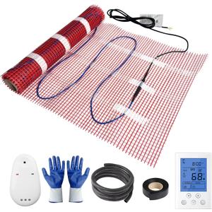 Electric Radiant Floor Heating System, 30 Sq.ft Electric Heated Floor Mats for Bathroom, Includes Programmable Thermostat, Heat Mat, Installation Monitor, and Temperature Sensors ‎red, 30 sq.ft
