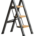 MIDOLI 3 Step Ladder Aluminum Lightweight Folding Step Stool for Adults with Anti-Slip Sturdy and Wide Pedal, with 330 Lbs Capacity Multi-Use for Household and Kitchen Portable Stepladder, Black-Wood