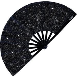 Krifey Large Folding Hand Fan  Bold Snap Fans for Line Dancing, Rave, EDM Festivals & Drag Shows  Statement Accessory for Women, Baddies & Party Queens (Black Diamond)