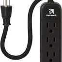 Power Strip Wall Mountable - ETL Listed 3 Grounded Outlets 10 Inch Braided Short Cord Black Mini Power Strips with No Surge Protector AC 13A 125V 1625W Outlets Compact Extension for Travelling