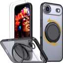 for iPhone Air Case, with 2 Tempered Glass Film, 360 Spin Magnetic Stand, Compatible with Magsafe, Military-Grade Drop Protection Case, Black