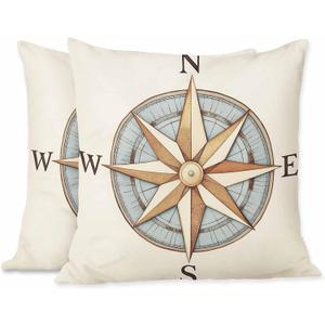 Cushion Covers Vintage Compass Antique Pattern Global Geography Direction Square Soft, Pillow Cases Decor for Couch Bedroom Sofa Living Pack of 2 Size 18X18 Inch (Pc-a143)