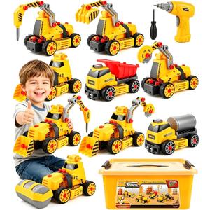 FLY2SKY Take Apart Toys for 3 4 5 6 7 8 Year Old Boys 9 in 3 Construction Toy with Electric Drill Take Apart Truck Set DIY Engineering Building Toy Push & Go STEM Toy Gift for Boys Toys Age 6-8