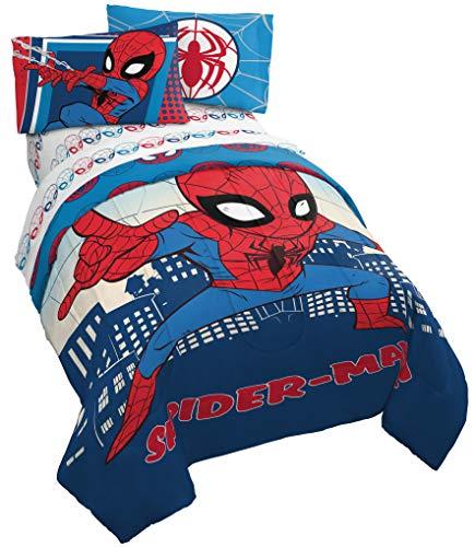 Jay Franco Marvel Super Hero Adventures Go Spidey 4 Piece Twin Bed Set - Includes Reversible Comforter & Sheet Set Bedding Features Spiderman - Super Soft Fade Resistant Microfiber