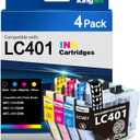 Kingjet LC401 Ink Cartridges Replacement for Brother LC401 Ink Cartridges Compatible with MFC-J1010DW MFC-J1170DW MFC-J1012DW, 4PK (Black/Cyan/Magenta/Yellow)