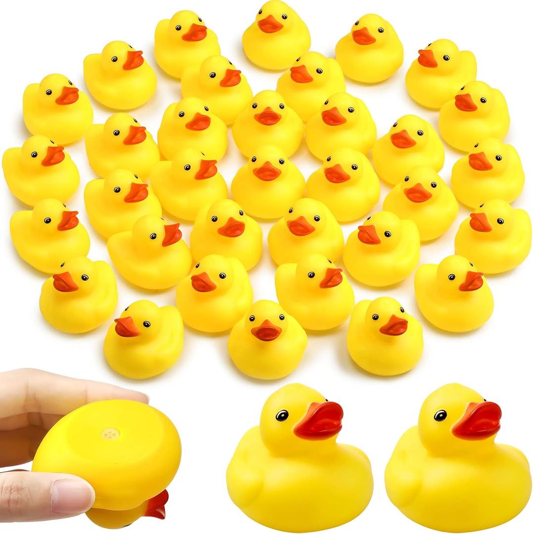 Vinsot 48 Pcs Mini Rubber Ducks Bulk, 2 Inch Yellow Rubber Ducks Bath Toys, Squeaky Duck Party Favors for Baby Shower, Birthday Party, Duck Race Game, Carnival Prizes